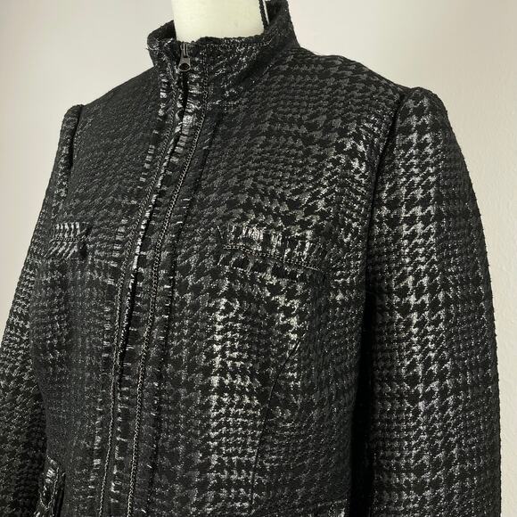 Apart Black & Sparkly Silver Tweed Fringe Zip Front Chain Detail Jacket - 12 NWT - Picture 3 of 16